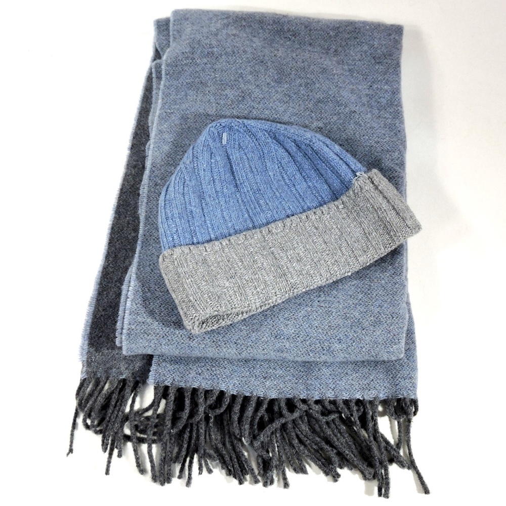 ITALIAN WOOLLEN TREASURES 🇮🇹 WOMEN'S GREY WOOL SCARF & HAT WINTER SET